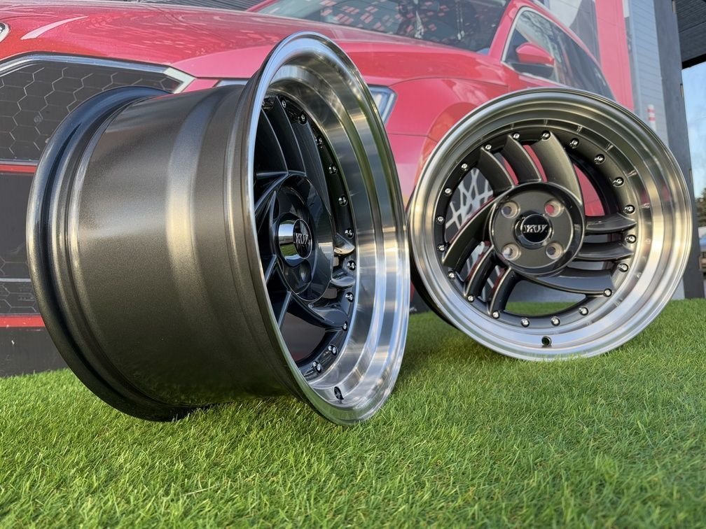 HIRO V1-R Style R15X8.5J 4X100 ET10 73.1 Grey with Diamond cut lip and silver rivets 3