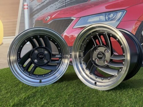 HIRO V1-R Style R15X8.5J 4X100 ET10 73.1 Grey with Diamond cut lip and silver rivets