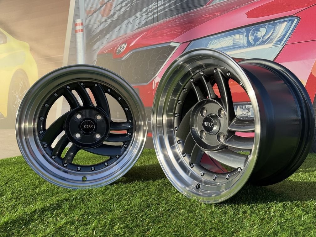 HIRO V1-R Style R15X8.5J 4X100 ET10 73.1 Grey with Diamond cut lip and silver rivets 5