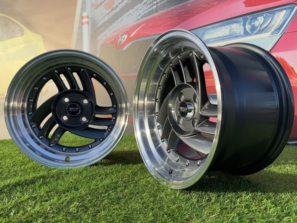 HIRO V1-R Style R15X8.5J 4X100 ET10 73.1 Grey with Diamond cut lip and silver rivets 6