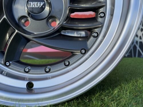 HIRO V1-R Style R15X8.5J 4X100 ET10 73.1 Grey with Diamond cut lip and silver rivets
