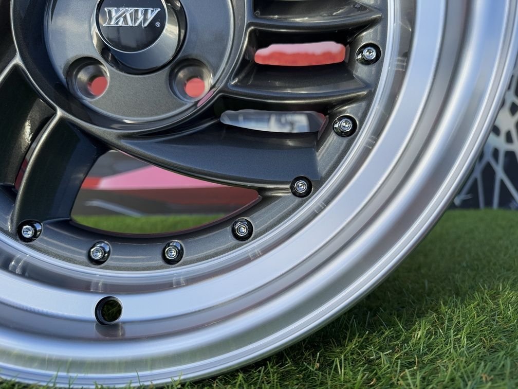 HIRO V1-R Style R15X8.5J 4X100 ET10 73.1 Grey with Diamond cut lip and silver rivets 7