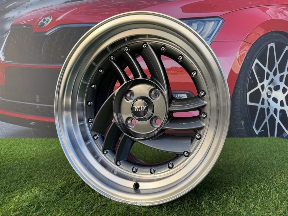HIRO V1-R Style R15X8.5J 4X100 ET10 73.1 Grey with Diamond cut lip and silver rivets 9