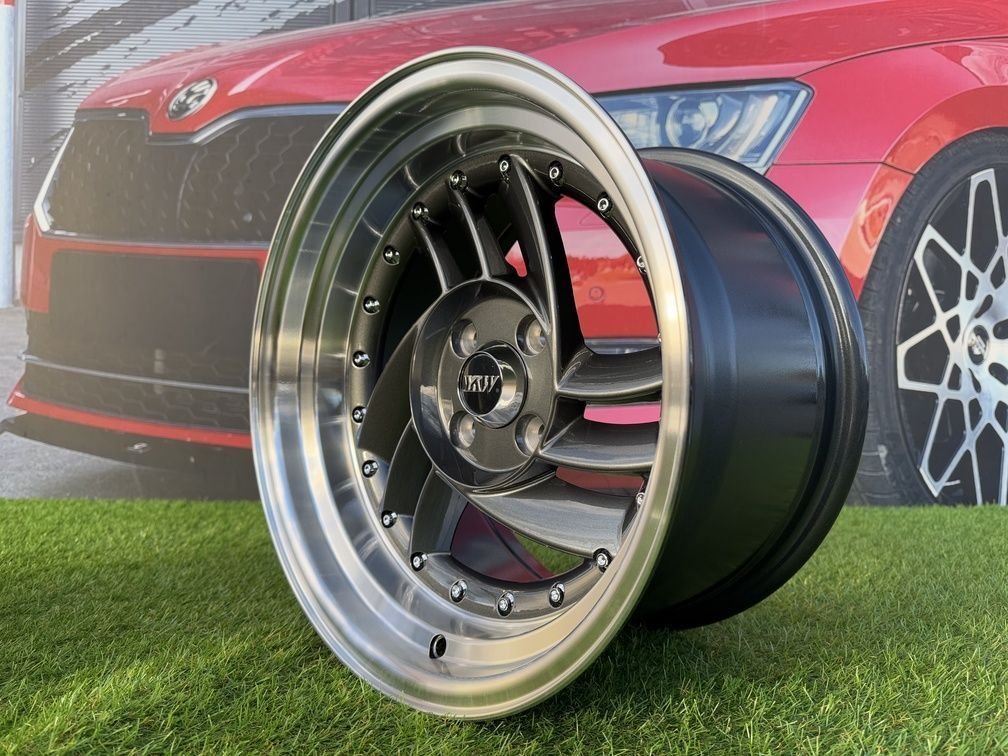 HIRO V1-R Style R15X8.5J 4X100 ET10 73.1 Grey with Diamond cut lip and silver rivets 10
