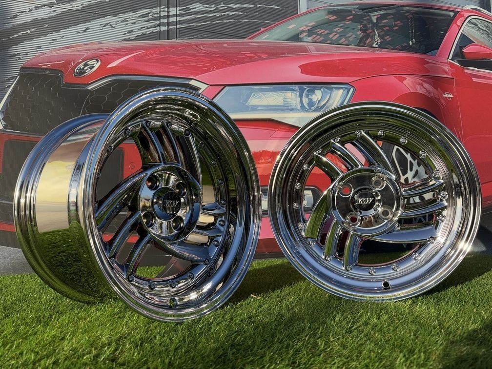 HIRO V1-R Style R15X8.5J 4X100 ET10 73.1 Chrome with silver rivets 2