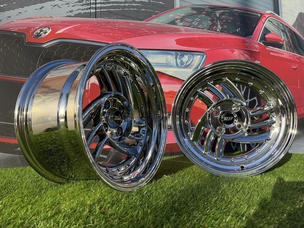 HIRO V1-R Style R15X8.5J 4X100 ET10 73.1 Chrome with silver rivets 3