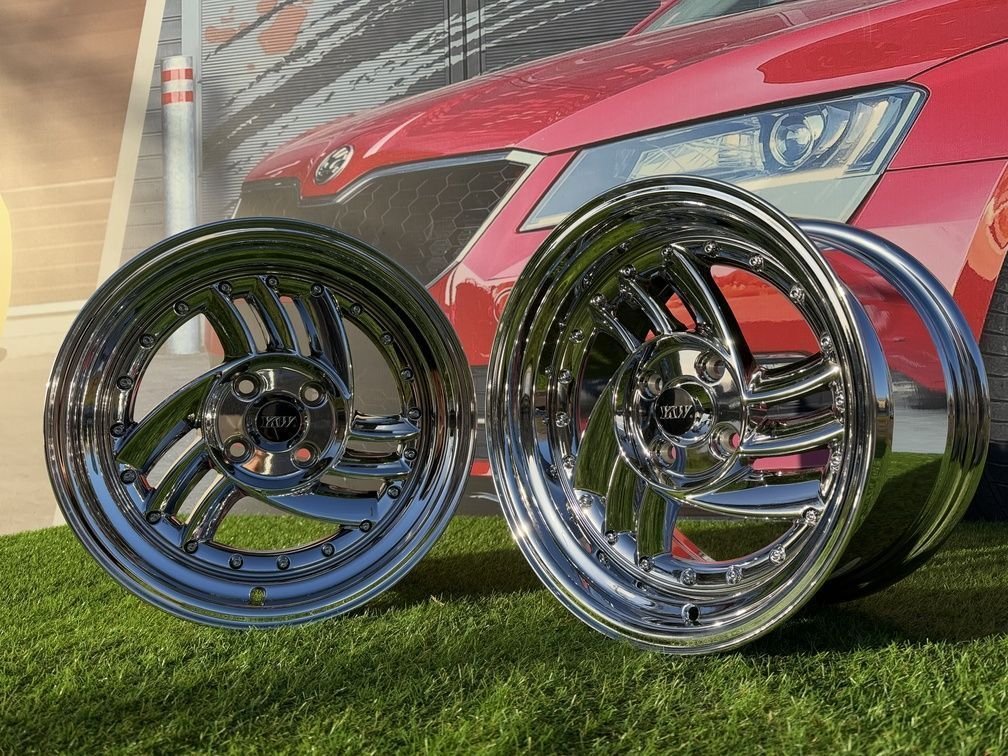 HIRO V1-R Style R15X8.5J 4X100 ET10 73.1 Chrome with silver rivets 5