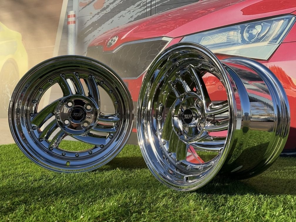 HIRO V1-R Style R15X8.5J 4X100 ET10 73.1 Chrome with silver rivets 6