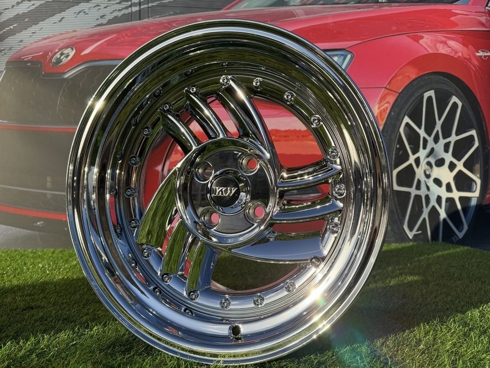 HIRO V1-R Style R15X8.5J 4X100 ET10 73.1 Chrome with silver rivets 9