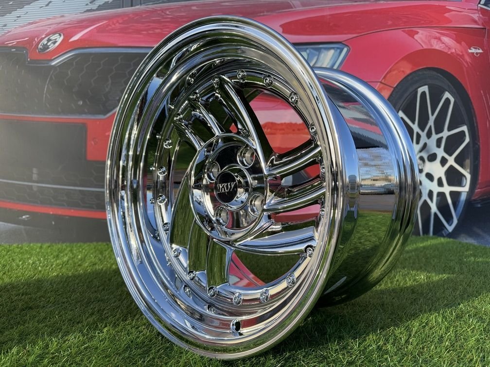 HIRO V1-R Style R15X8.5J 4X100 ET10 73.1 Chrome with silver rivets 10