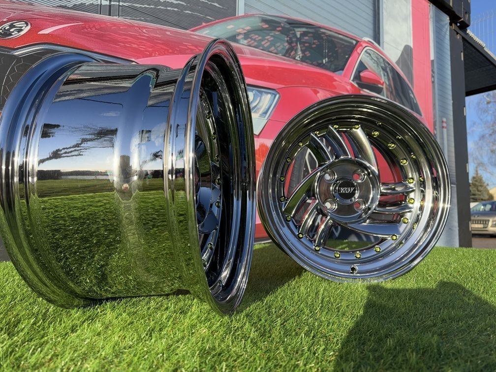 HIRO V1-R Style R15X8.5J 4X100 ET10 73.1 Black chrome with gold rivets 4