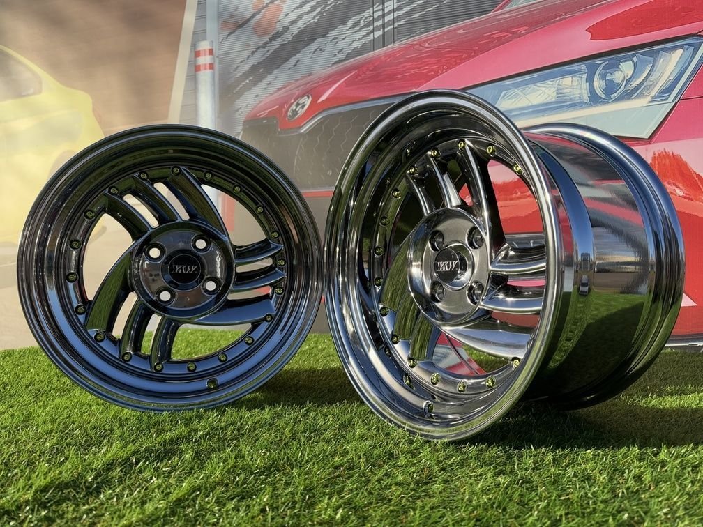 HIRO V1-R Style R15X8.5J 4X100 ET10 73.1 Black chrome with gold rivets 6