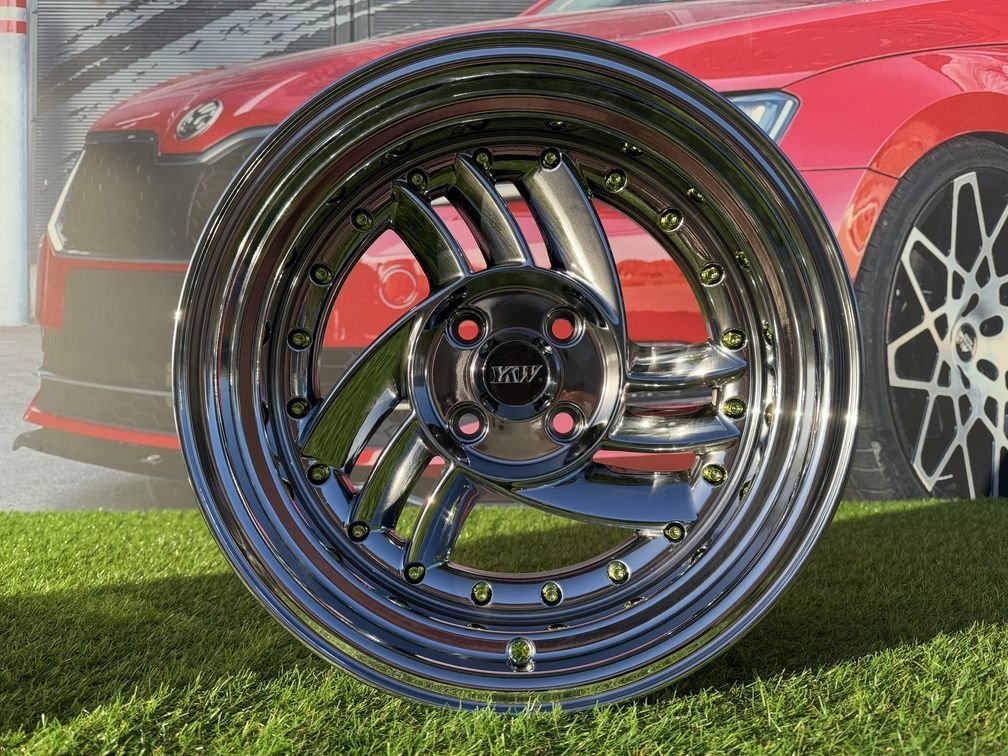 HIRO V1-R Style R15X8.5J 4X100 ET10 73.1 Black chrome with gold rivets 8