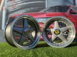 Ferrari Azev Type A Style R17X10J 5X112/5X120 ET15 72.6 Grey with Diamond cut lip and gold rivets