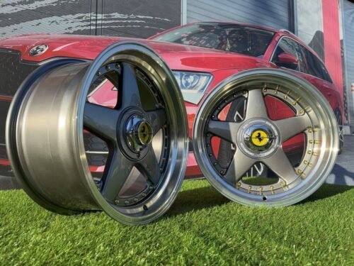 Ferrari Azev Type A Style R17X10J 5X112/5X120 ET15 72.6 Grey with Diamond cut lip and gold rivets