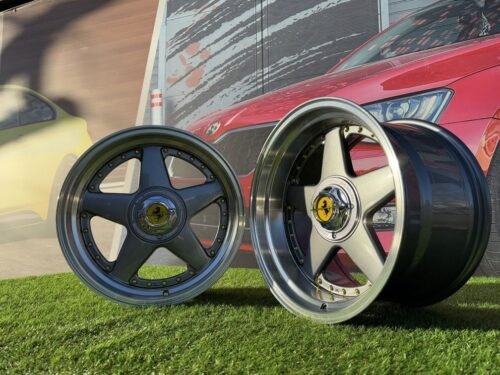 Ferrari Azev Type A Style R17X10J 5X112/5X120 ET15 72.6 Grey with Diamond cut lip and gold rivets