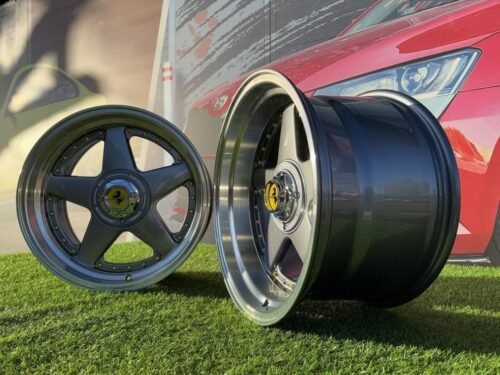 Ferrari Azev Type A Style R17X10J 5X112/5X120 ET15 72.6 Grey with Diamond cut lip and gold rivets