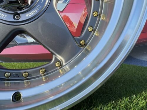 Ferrari Azev Type A Style R17X10J 5X112/5X120 ET15 72.6 Grey with Diamond cut lip and gold rivets