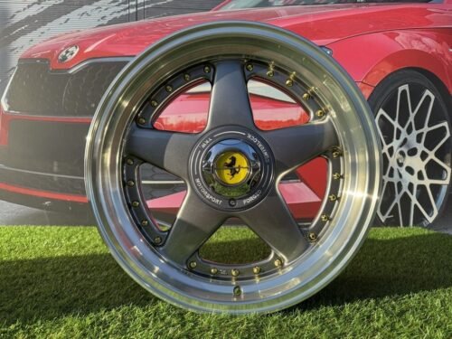 Ferrari Azev Type A Style R17X10J 5X112/5X120 ET15 72.6 Grey with Diamond cut lip and gold rivets