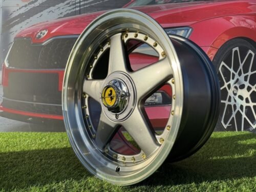 Ferrari Azev Type A Style R17X10J 5X112/5X120 ET15 72.6 Grey with Diamond cut lip and gold rivets