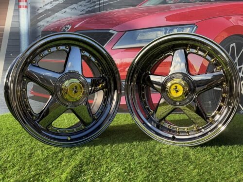 Ferrari Azev Type A Style R17X10J 5X112/5X120 ET15 72.6 Black chrome with gold rivets
