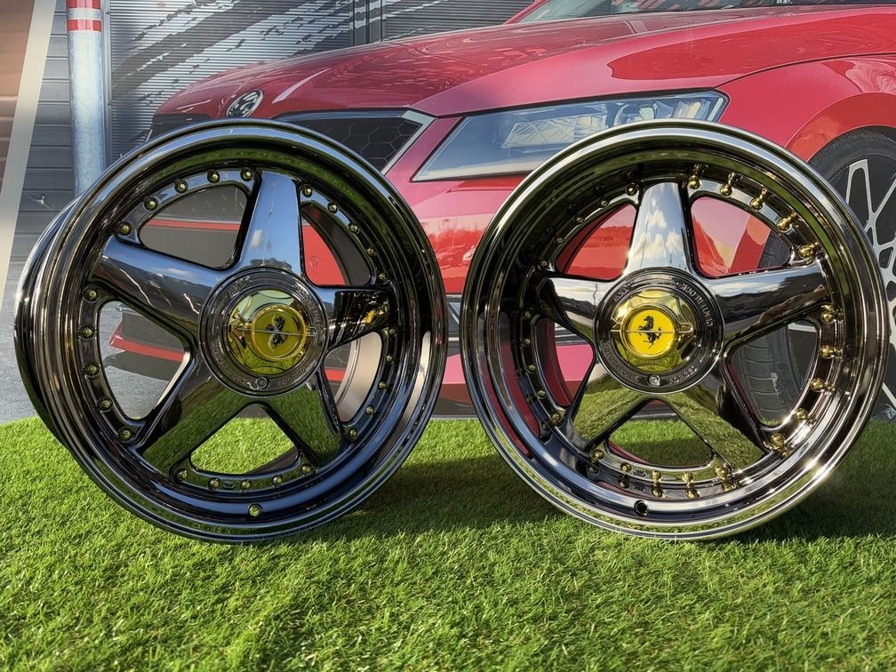 Ferrari Azev Type A Style R17X10J 5X112/5X120 ET15 72.6 Black chrome with gold rivets