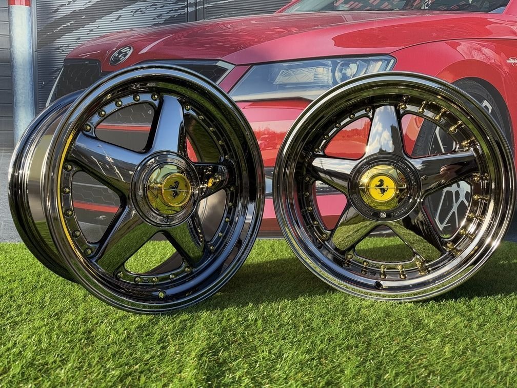 Ferrari Azev Type A Style R17X8.5J 5X112/5X120 ET25 72.6 Black chrome with gold rivets 2