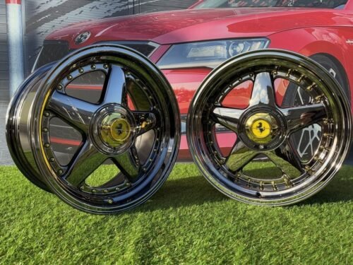Ferrari Azev Type A Style R17X10J 5X112/5X120 ET15 72.6 Black chrome with gold rivets