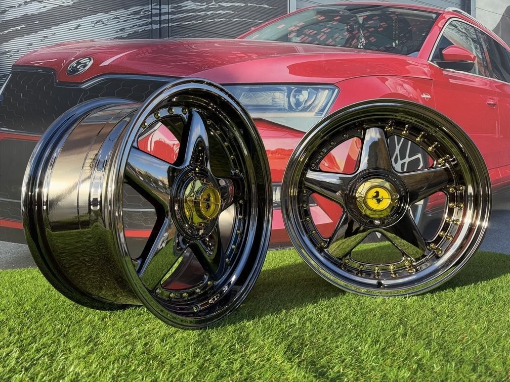 Ferrari Azev Type A Style R17X8.5J 5X112/5X120 ET25 72.6 Black chrome with gold rivets 3