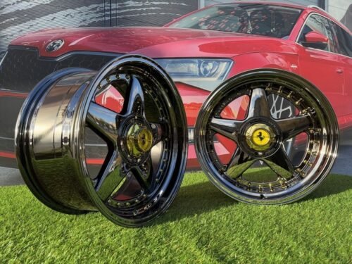 Ferrari Azev Type A Style R17X10J 5X112/5X120 ET15 72.6 Black chrome with gold rivets