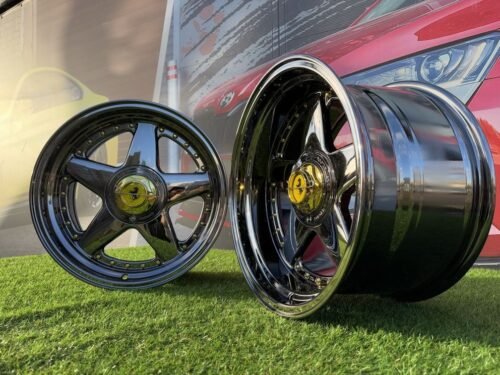 Ferrari Azev Type A Style R17X10J 5X112/5X120 ET15 72.6 Black chrome with gold rivets