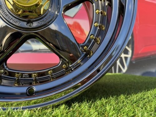 Ferrari Azev Type A Style R17X10J 5X112/5X120 ET15 72.6 Black chrome with gold rivets