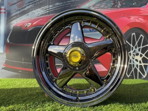 Ferrari Azev Type A Style R17X8.5J 4X100/5X100 ET25 73.1 Black Chrome with Gold Rivets