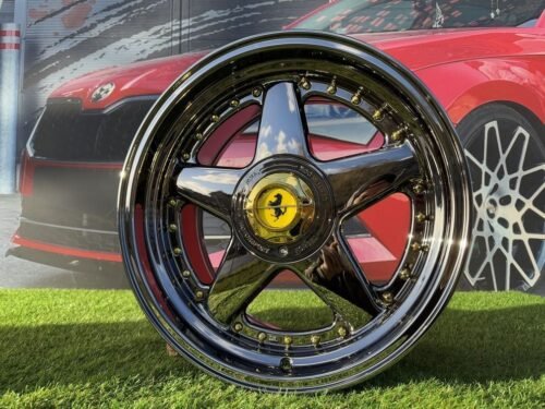 Ferrari Azev Type A Style R17X10J 5X112/5X120 ET15 72.6 Black chrome with gold rivets