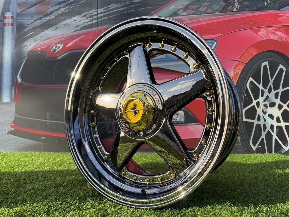 Ferrari Azev Type A Style R17X8.5J 5X112/5X120 ET25 72.6 Black chrome with gold rivets 10
