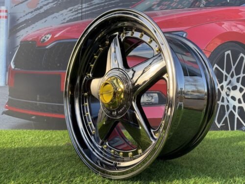Ferrari Azev Type A Style R17X8.5J 4X100/5X100 ET25 73.1 Black Chrome with Gold Rivets