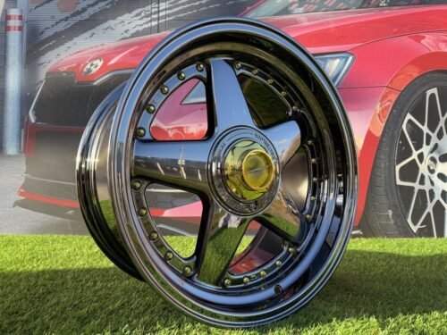 Ferrari Azev Type A Style R17X8.5J 4X100/5X100 ET25 73.1 Black Chrome with Gold Rivets