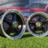 Ferrari Azev Type A Style R17X10J 5X112/5X120 ET15 72.6 Gloss Black with Diamond cut lip and gold Rivets