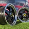 Ferrari Azev Type A Style R17X10J 5X112/5X120 ET15 72.6 Gloss Black with Diamond cut lip and gold Rivets