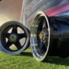 Ferrari Azev Type A Style R17X10J 5X112/5X120 ET15 72.6 Gloss Black with Diamond cut lip and gold Rivets