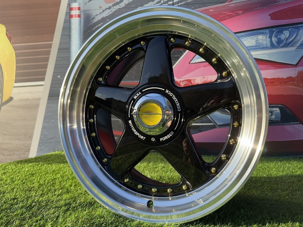 Ferrari Azev Type A Style R17X8.5J 8X100/108 ET25 73.1 Black with Gold Rivets 3