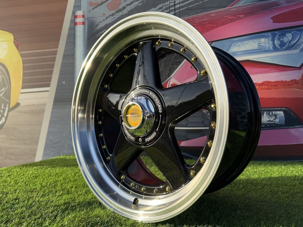Ferrari Azev Type A Style R17X8.5J 8X100/108 ET25 73.1 Black with Gold Rivets 4