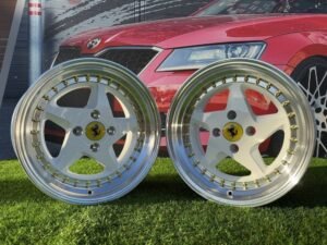 Ferrari 348 Style R15X8.25J 4X100 ET25 73.1 White with Diamond cut lip and gold rivets