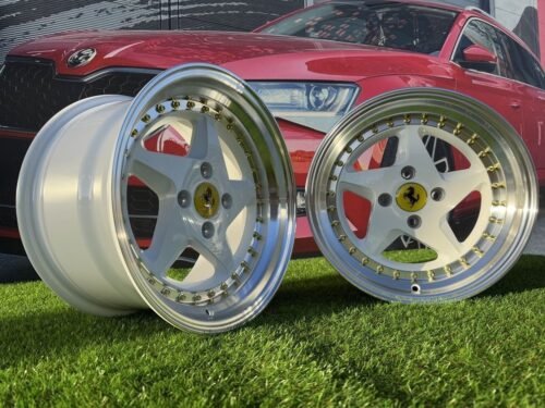 Ferrari 348 Style R15X8.25J 4X100 ET25 73.1 White with Diamond cut lip and gold rivets