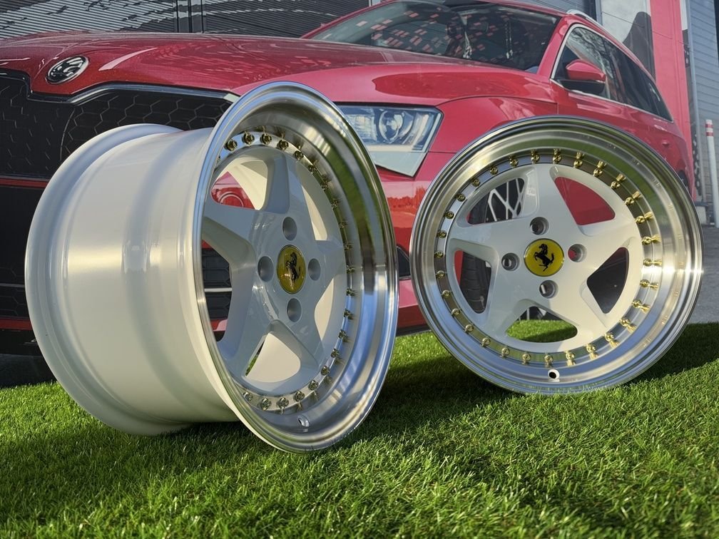 Ferrari 348 Style R15X8.25J 4X100 ET25 73.1 White with Diamond cut lip and gold rivets 3