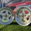 Ferrari 348 Style R15X8.25J 4X100 ET25 73.1 White with Diamond cut lip and gold rivets