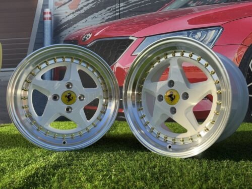 Ferrari 348 Style R15X8.25J 4X100 ET25 73.1 White with Diamond cut lip and gold rivets