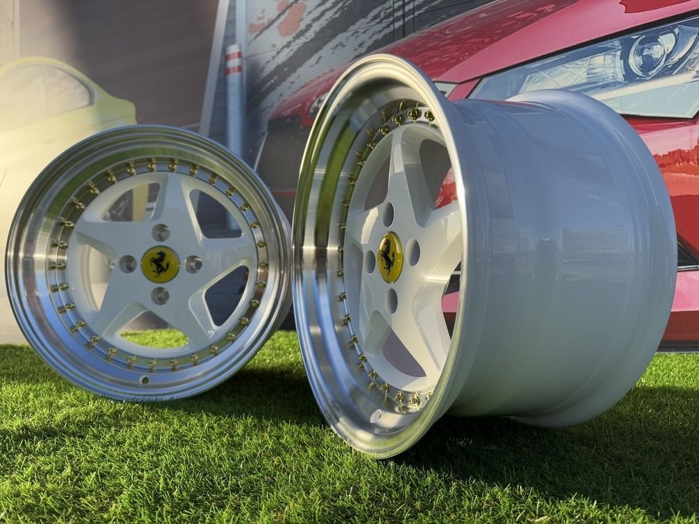 Ferrari 348 Style R15X8.25J 4X100 ET25 73.1 White with Diamond cut lip and gold rivets 6