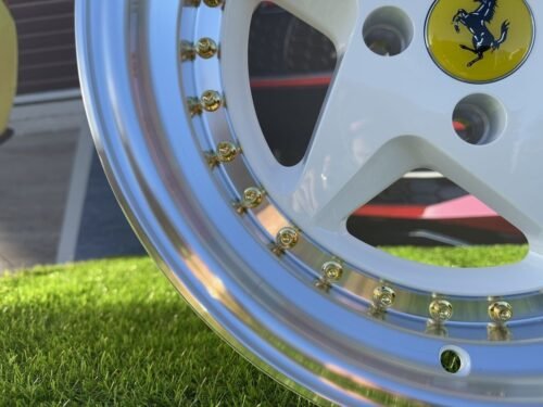 Ferrari 348 Style R15X8.25J 4X100 ET25 73.1 White with Diamond cut lip and gold rivets
