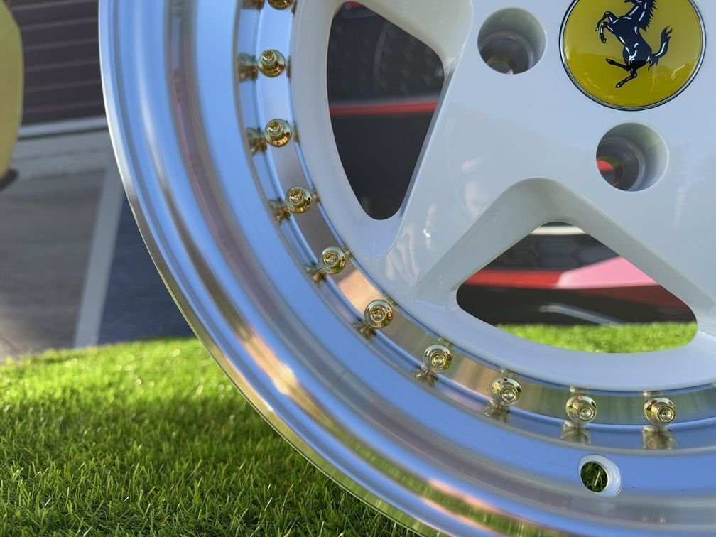 Ferrari 348 Style R15X8.25J 4X100 ET25 73.1 White with Diamond cut lip and gold rivets 7